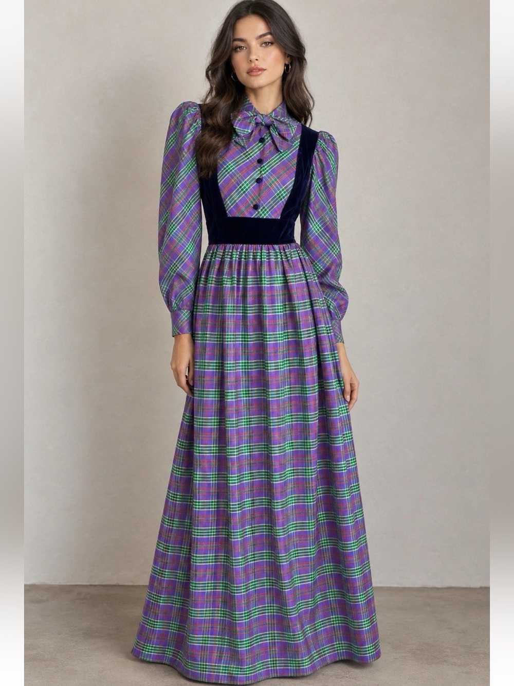 Vintage 60s 70s Purple Velvet And Tafetta Maxi Dress Prairie M?